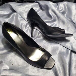 NEW NINE WEST black leather open toe heels ETERNAL SZ 9